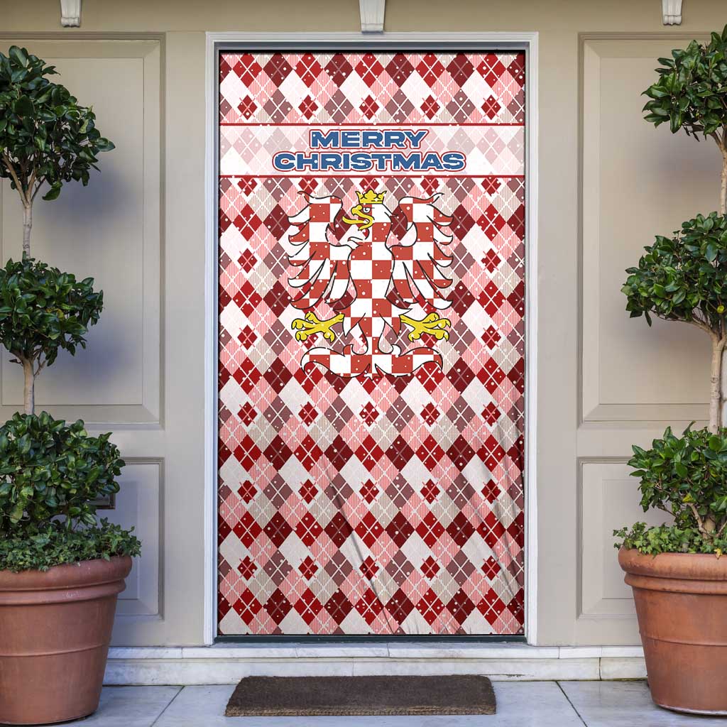 Czech Republic Christmas Door Cover with Red-White Checkered Design, Double-Tailed Lion, and Festive Motif - Wonder Print Shop