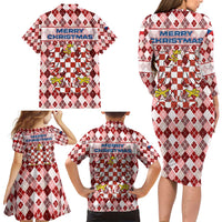 Czech Republic Christmas Family Matching Long Sleeve Bodycon Dress and Hawaiian Shirt with Red-White Checkered Design, Double-Tailed Lion, and Festive Motif - Wonder Print Shop