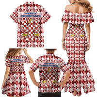 Czech Republic Christmas Family Matching Mermaid Dress and Hawaiian Shirt with Red-White Checkered Design, Double-Tailed Lion, and Festive Motif - Wonder Print Shop