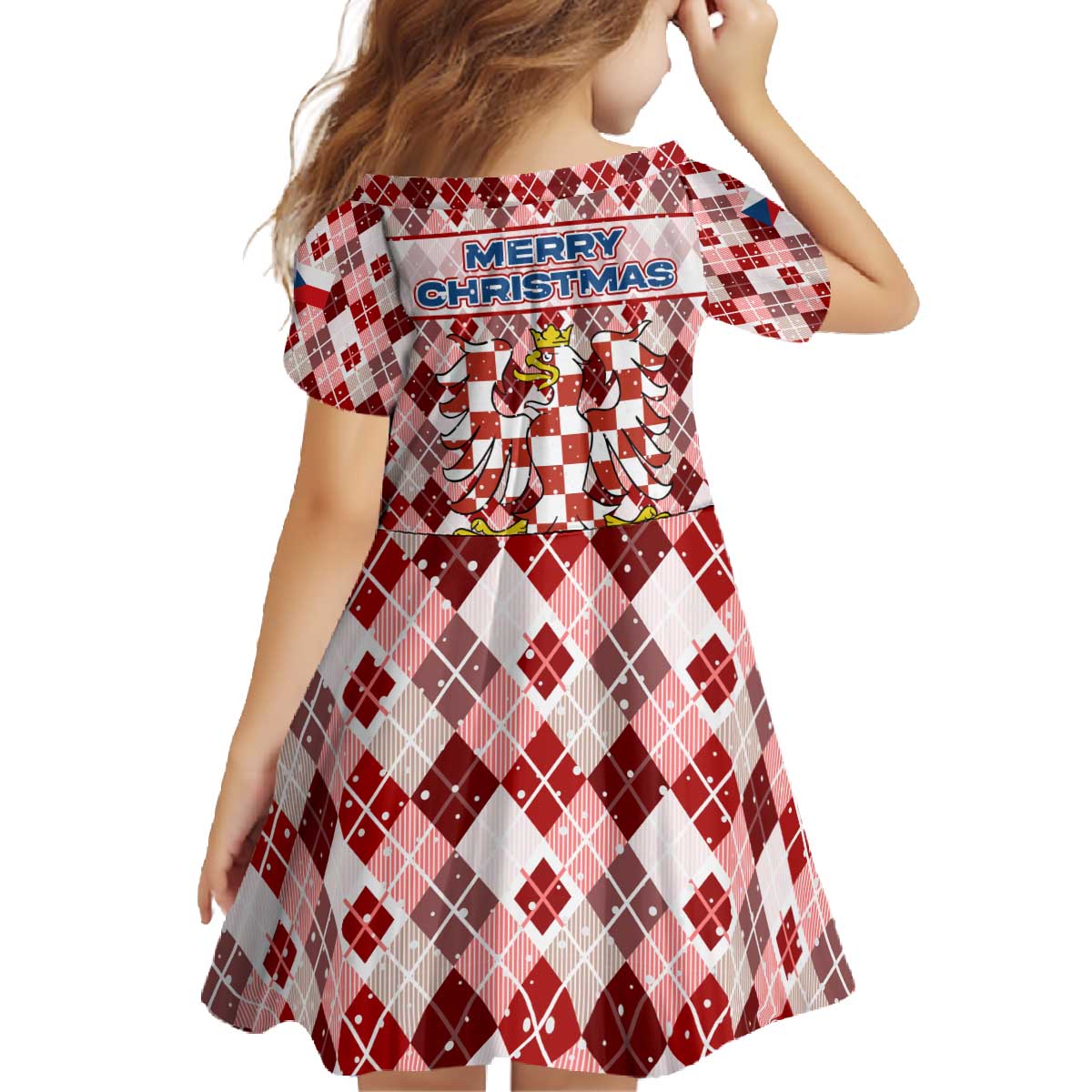 Czech Republic Christmas Family Matching Off The Shoulder Long Sleeve Dress and Hawaiian Shirt with Red-White Checkered Design, Double-Tailed Lion, and Festive Motif - Wonder Print Shop