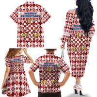 Czech Republic Christmas Family Matching Off The Shoulder Long Sleeve Dress and Hawaiian Shirt with Red-White Checkered Design, Double-Tailed Lion, and Festive Motif - Wonder Print Shop