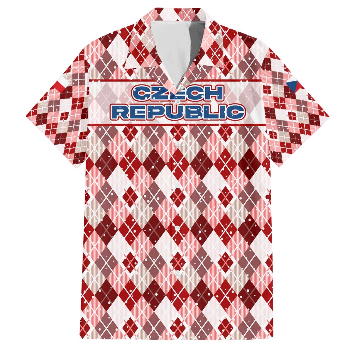 Czech Republic Christmas Family Matching Off The Shoulder Long Sleeve Dress and Hawaiian Shirt with Red-White Checkered Design, Double-Tailed Lion, and Festive Motif - Wonder Print Shop