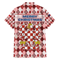 Czech Republic Christmas Family Matching Off The Shoulder Long Sleeve Dress and Hawaiian Shirt with Red-White Checkered Design, Double-Tailed Lion, and Festive Motif - Wonder Print Shop