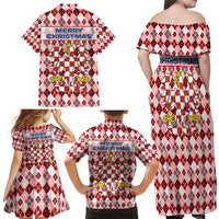 Czech Republic Christmas Family Matching Off Shoulder Maxi Dress and Hawaiian Shirt with Red-White Checkered Design, Double-Tailed Lion, and Festive Motif - Wonder Print Shop