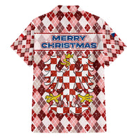 Czech Republic Christmas Family Matching Off Shoulder Maxi Dress and Hawaiian Shirt with Red-White Checkered Design, Double-Tailed Lion, and Festive Motif - Wonder Print Shop