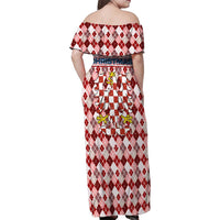 Czech Republic Christmas Family Matching Off Shoulder Maxi Dress and Hawaiian Shirt with Red-White Checkered Design, Double-Tailed Lion, and Festive Motif - Wonder Print Shop