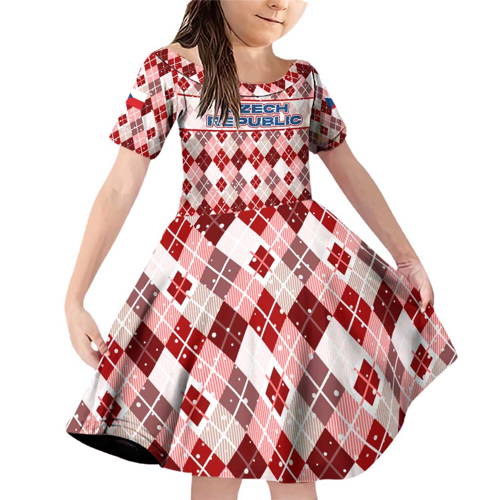Czech Republic Christmas Family Matching Off Shoulder Short Dress and Hawaiian Shirt with Red-White Checkered Design, Double-Tailed Lion, and Festive Motif - Wonder Print Shop