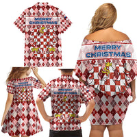 Czech Republic Christmas Family Matching Off Shoulder Short Dress and Hawaiian Shirt with Red-White Checkered Design, Double-Tailed Lion, and Festive Motif - Wonder Print Shop