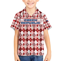 Czech Republic Christmas Family Matching Off Shoulder Short Dress and Hawaiian Shirt with Red-White Checkered Design, Double-Tailed Lion, and Festive Motif - Wonder Print Shop