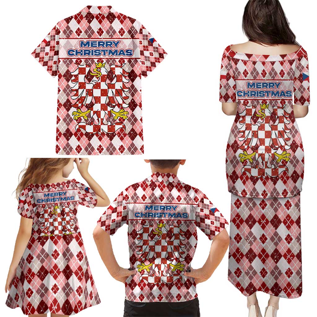 Czech Republic Christmas Family Matching Puletasi and Hawaiian Shirt with Red-White Checkered Design, Double-Tailed Lion, and Festive Motif - Wonder Print Shop