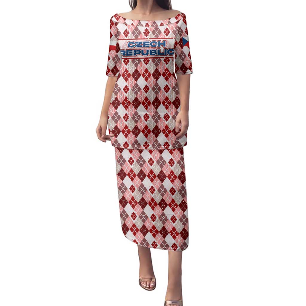 Czech Republic Christmas Family Matching Puletasi and Hawaiian Shirt with Red-White Checkered Design, Double-Tailed Lion, and Festive Motif - Wonder Print Shop