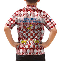 Czech Republic Christmas Family Matching Short Sleeve Bodycon Dress and Hawaiian Shirt with Red-White Checkered Design, Double-Tailed Lion, and Festive Motif - Wonder Print Shop