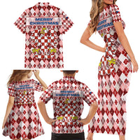 Czech Republic Christmas Family Matching Short Sleeve Bodycon Dress and Hawaiian Shirt with Red-White Checkered Design, Double-Tailed Lion, and Festive Motif - Wonder Print Shop