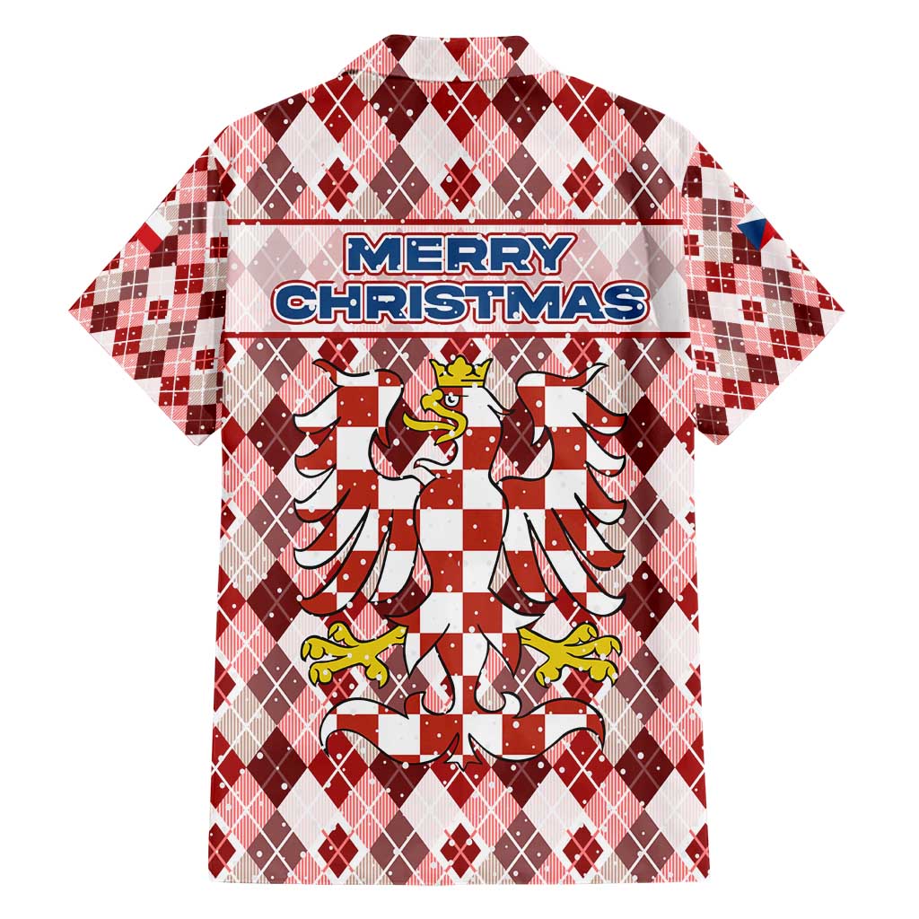 Czech Republic Christmas Family Matching Short Sleeve Bodycon Dress and Hawaiian Shirt with Red-White Checkered Design, Double-Tailed Lion, and Festive Motif - Wonder Print Shop