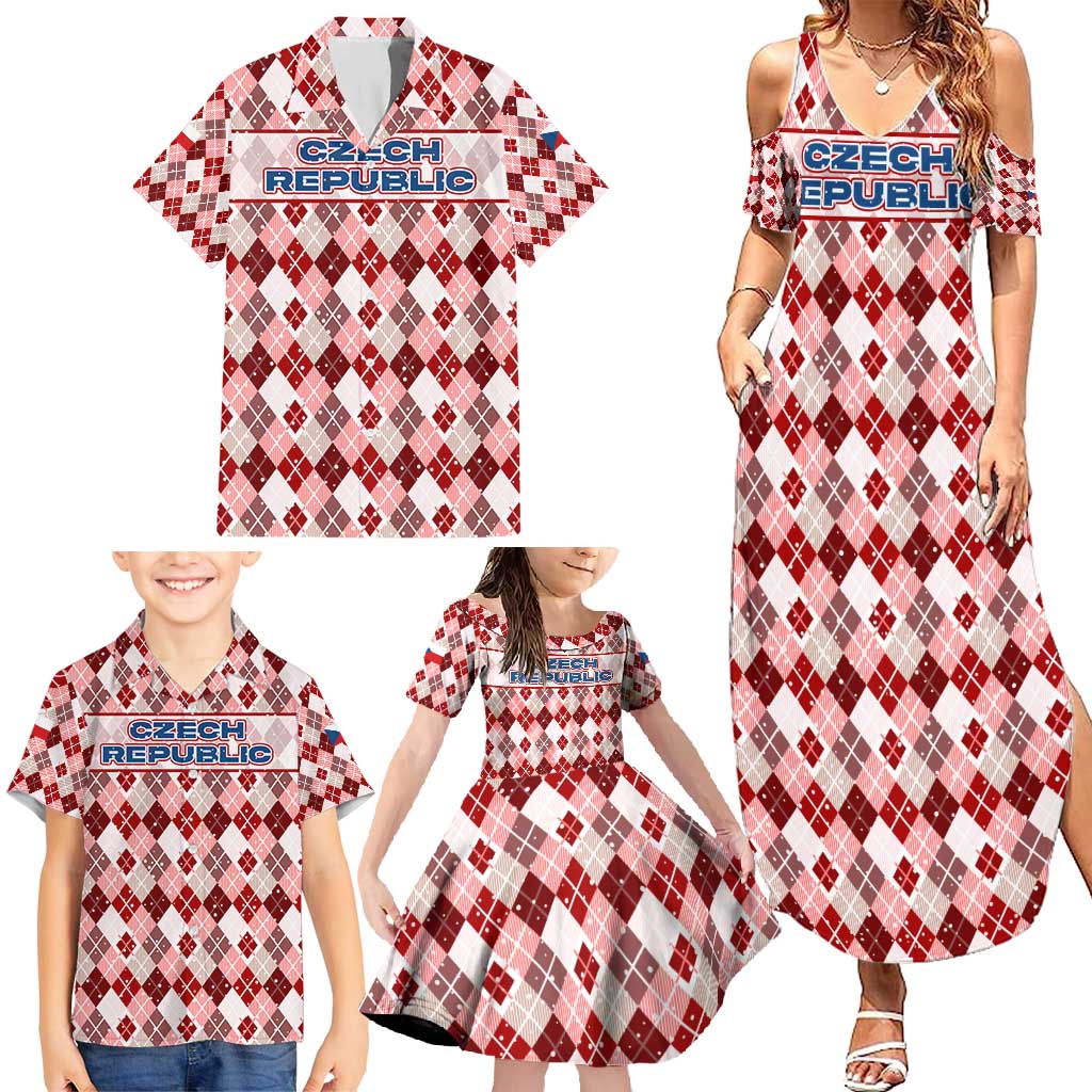Czech Republic Christmas Family Matching Summer Maxi Dress and Hawaiian Shirt with Red-White Checkered Design, Double-Tailed Lion, and Festive Motif - Wonder Print Shop