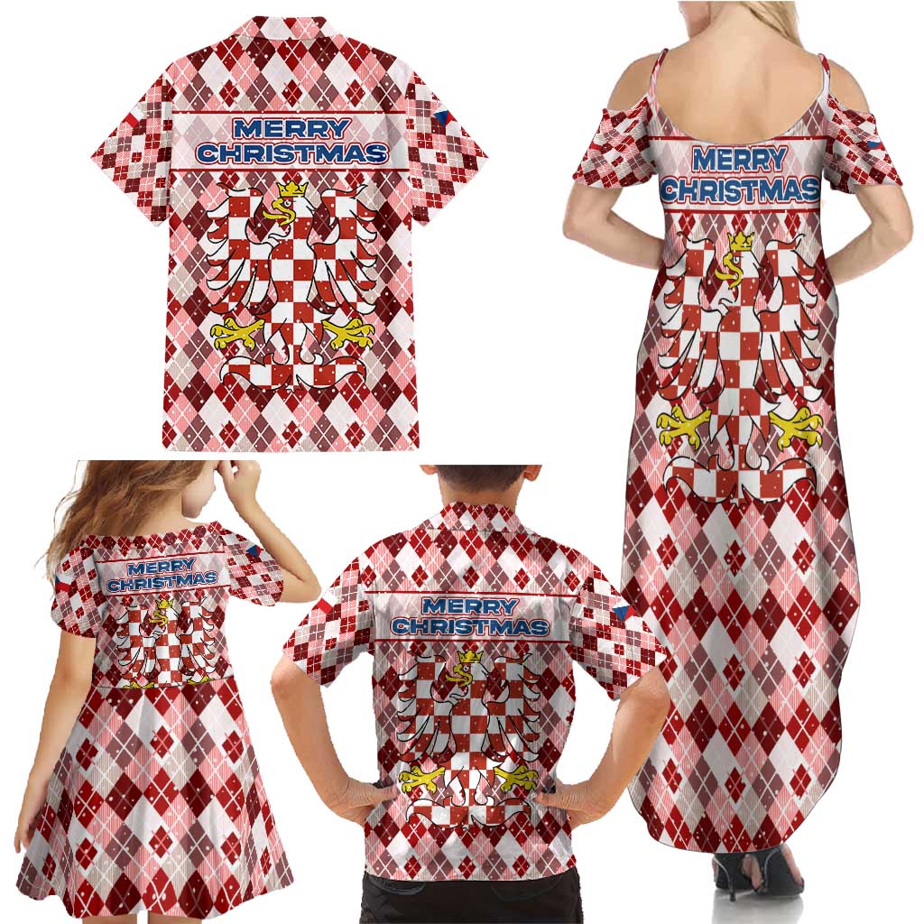 Czech Republic Christmas Family Matching Summer Maxi Dress and Hawaiian Shirt with Red-White Checkered Design, Double-Tailed Lion, and Festive Motif - Wonder Print Shop