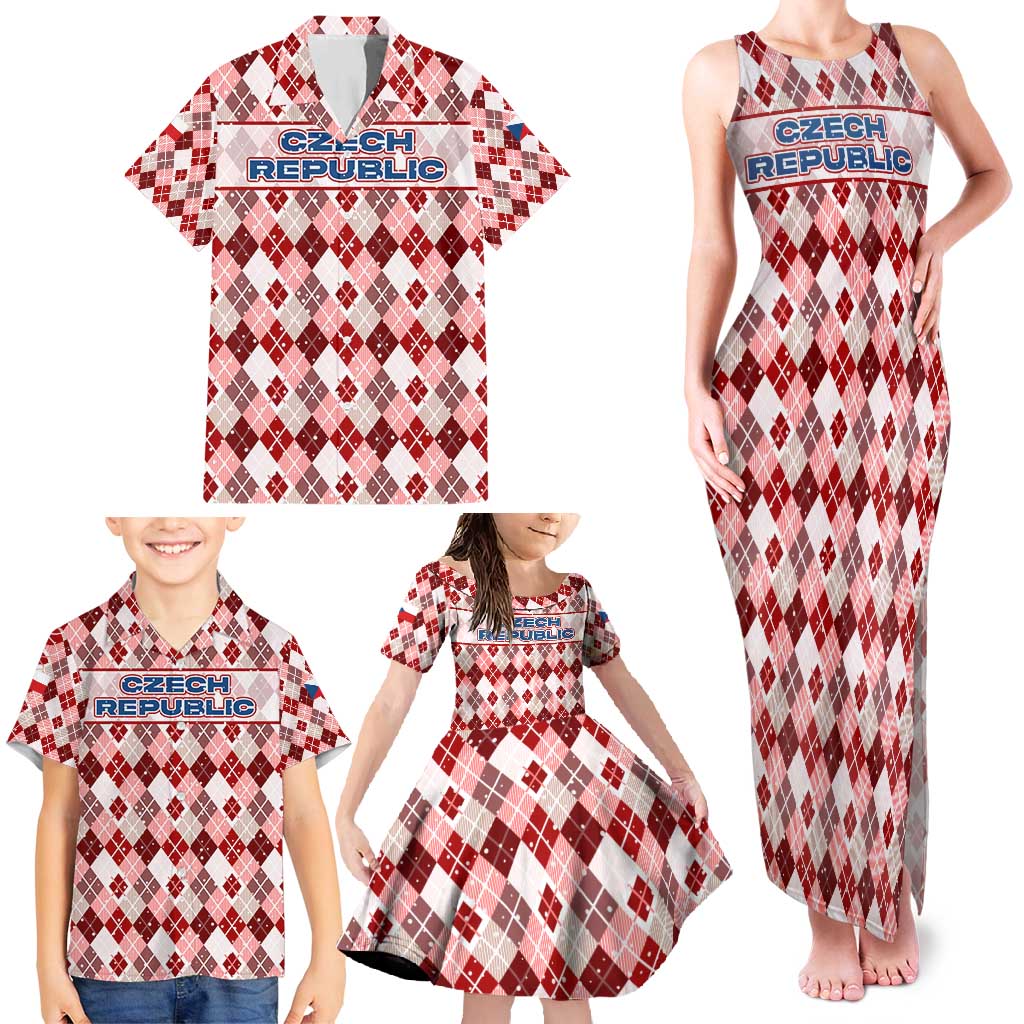 Czech Republic Christmas Family Matching Tank Maxi Dress and Hawaiian Shirt with Red-White Checkered Design, Double-Tailed Lion, and Festive Motif - Wonder Print Shop