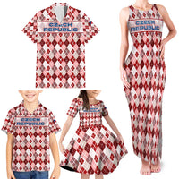 Czech Republic Christmas Family Matching Tank Maxi Dress and Hawaiian Shirt with Red-White Checkered Design, Double-Tailed Lion, and Festive Motif - Wonder Print Shop