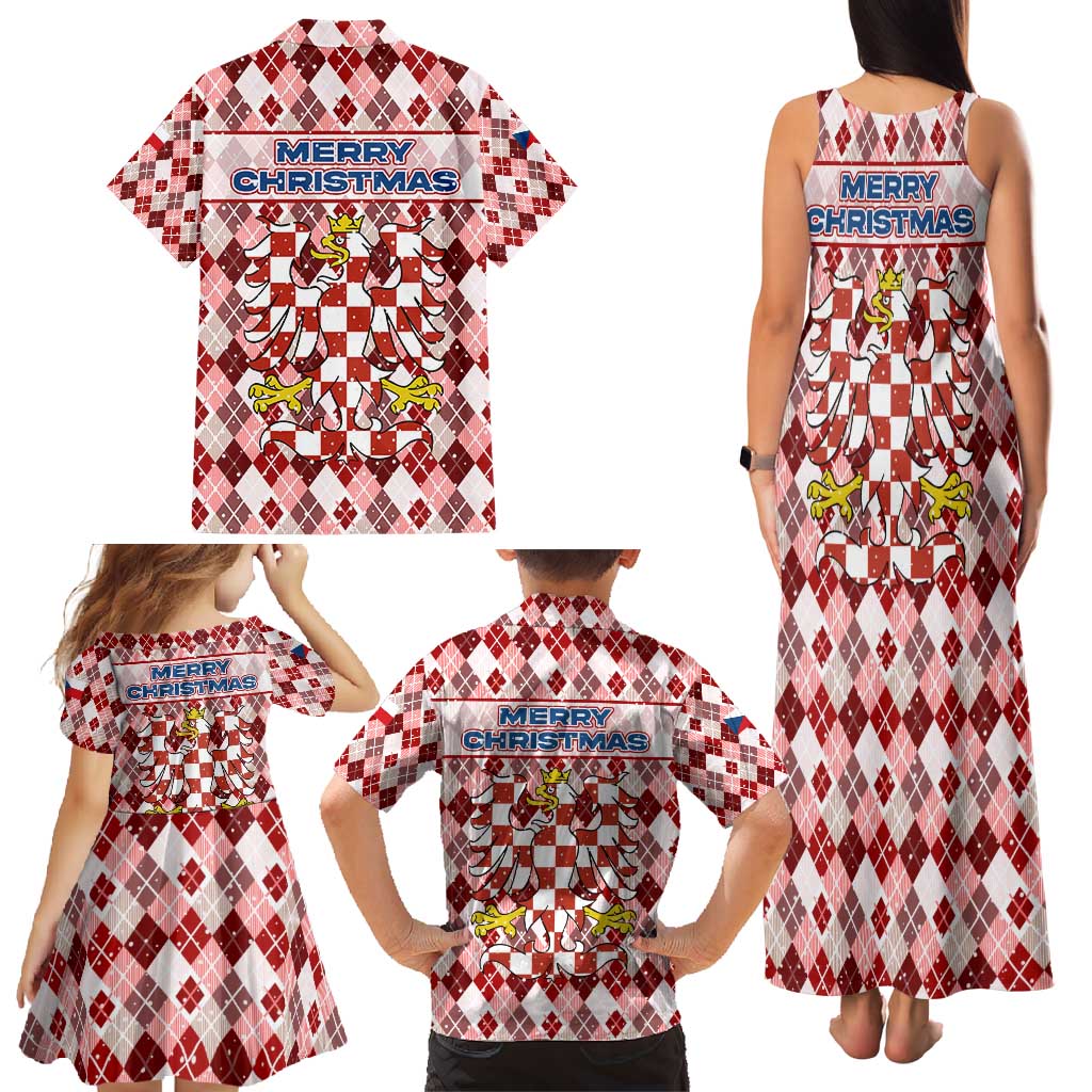 Czech Republic Christmas Family Matching Tank Maxi Dress and Hawaiian Shirt with Red-White Checkered Design, Double-Tailed Lion, and Festive Motif - Wonder Print Shop