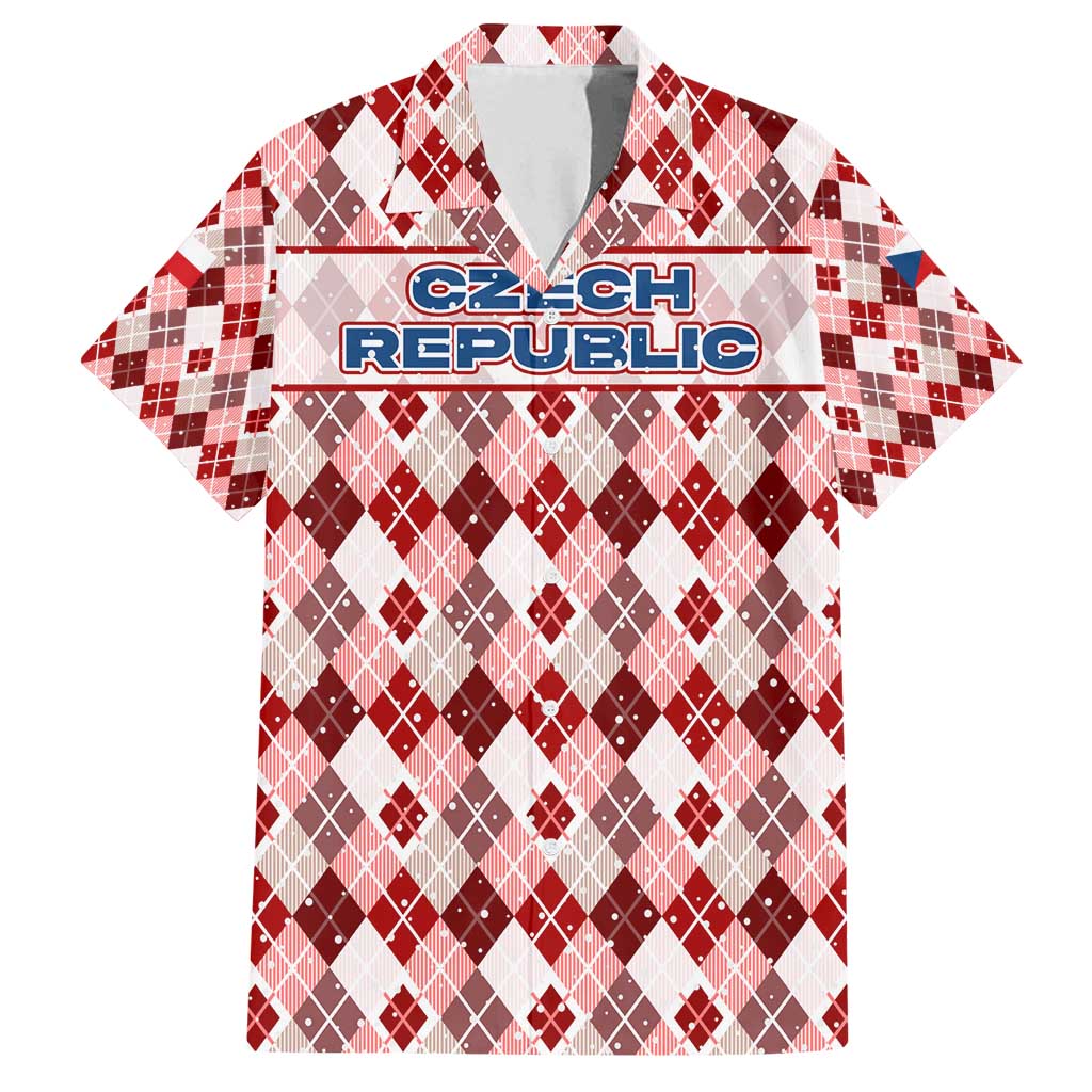 Czech Republic Christmas Family Matching Tank Maxi Dress and Hawaiian Shirt with Red-White Checkered Design, Double-Tailed Lion, and Festive Motif - Wonder Print Shop