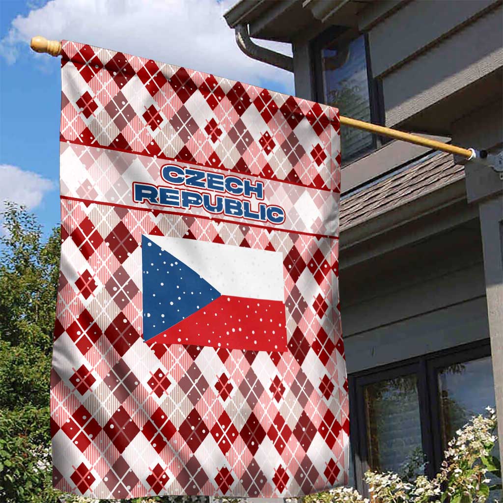 Czech Republic Christmas Garden Flag with Red-White Checkered Design, Double-Tailed Lion, and Festive Motif - Wonder Print Shop