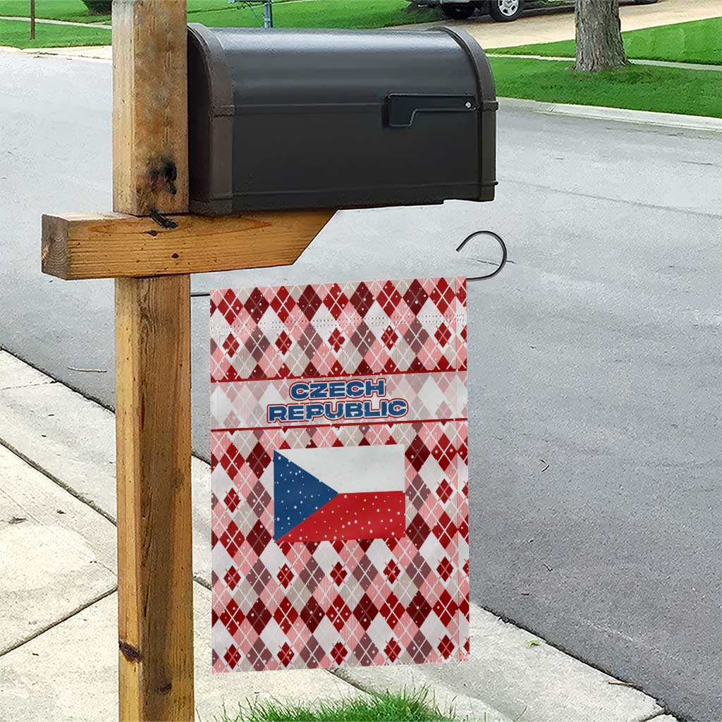 Czech Republic Christmas Garden Flag with Red-White Checkered Design, Double-Tailed Lion, and Festive Motif - Wonder Print Shop