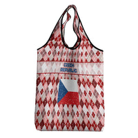 Czech Republic Christmas Grocery Bag with Red-White Checkered Design, Double-Tailed Lion, and Festive Motif - Wonder Print Shop