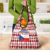 Czech Republic Christmas Grocery Bag with Red-White Checkered Design, Double-Tailed Lion, and Festive Motif - Wonder Print Shop