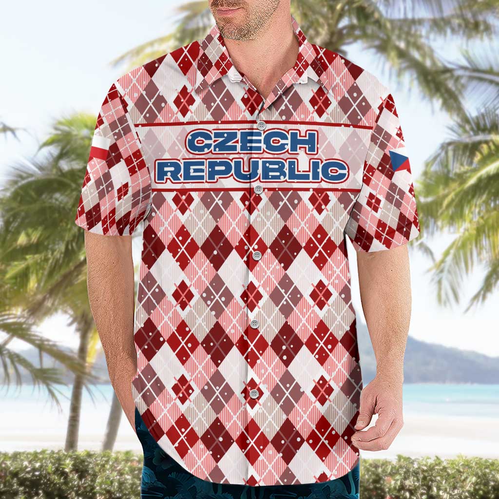 Czech Republic Christmas Hawaiian Shirt with Red-White Checkered Design, Double-Tailed Lion, and Festive Motif - Wonder Print Shop