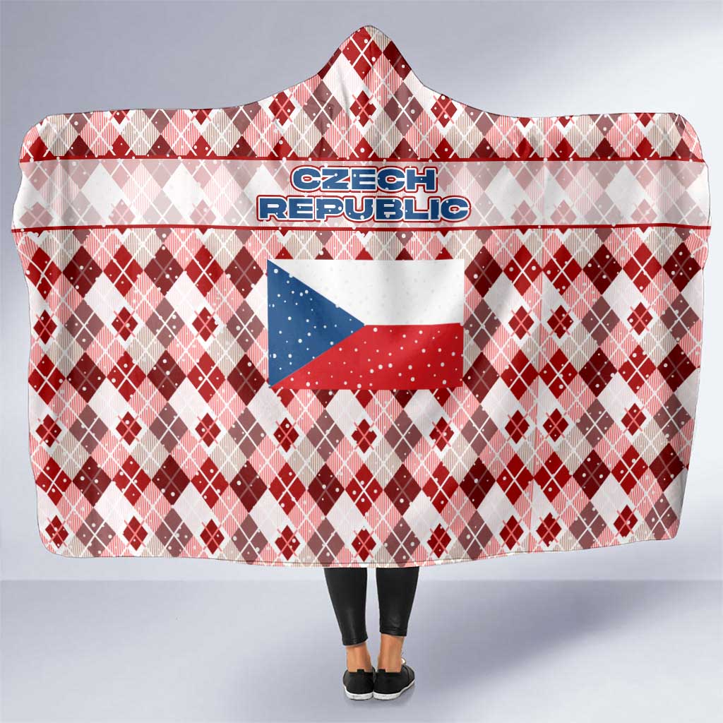 Czech Republic Christmas Hooded Blanket with Red-White Checkered Design, Double-Tailed Lion, and Festive Motif - Wonder Print Shop