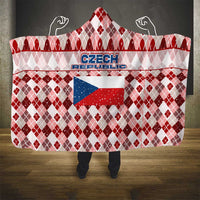 Czech Republic Christmas Hooded Blanket with Red-White Checkered Design, Double-Tailed Lion, and Festive Motif - Wonder Print Shop