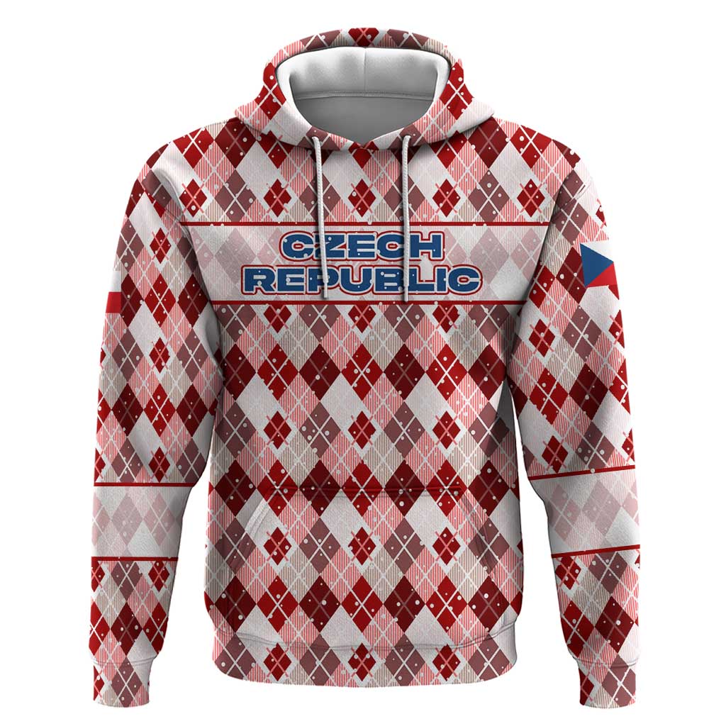 Czech Republic Christmas Hoodie with Red-White Checkered Design, Double-Tailed Lion, and Festive Motif - Wonder Print Shop