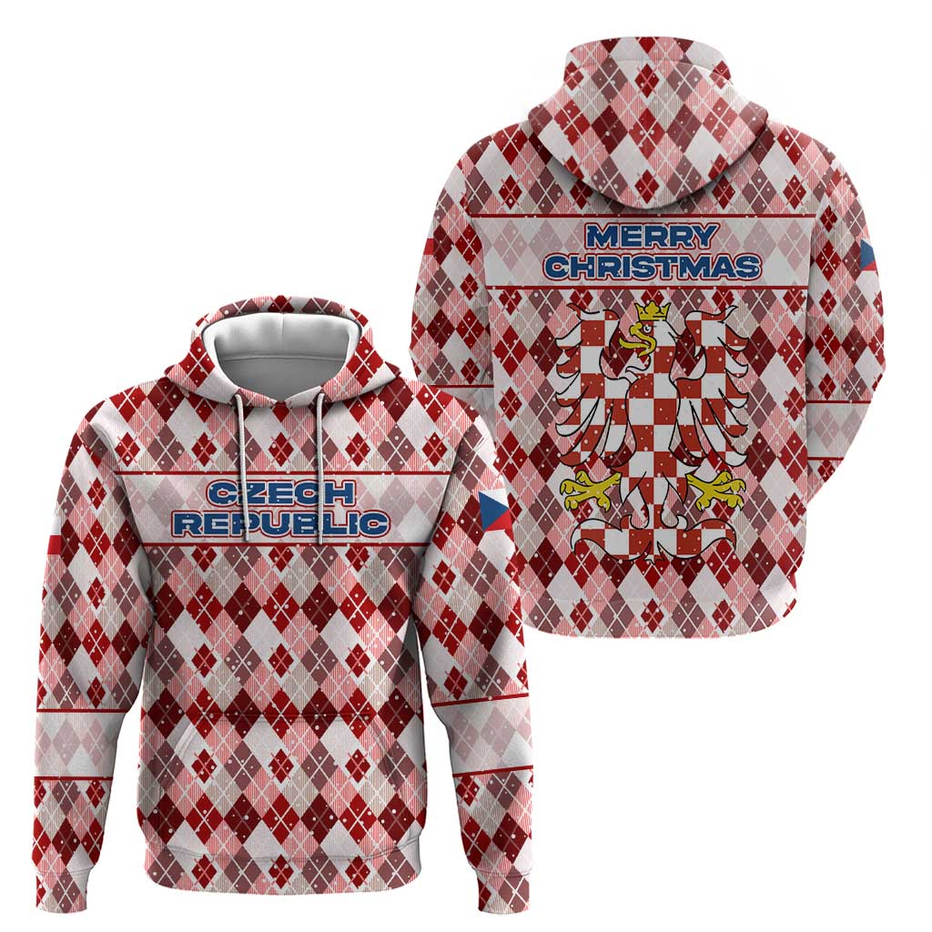 Czech Republic Christmas Hoodie with Red-White Checkered Design, Double-Tailed Lion, and Festive Motif - Wonder Print Shop