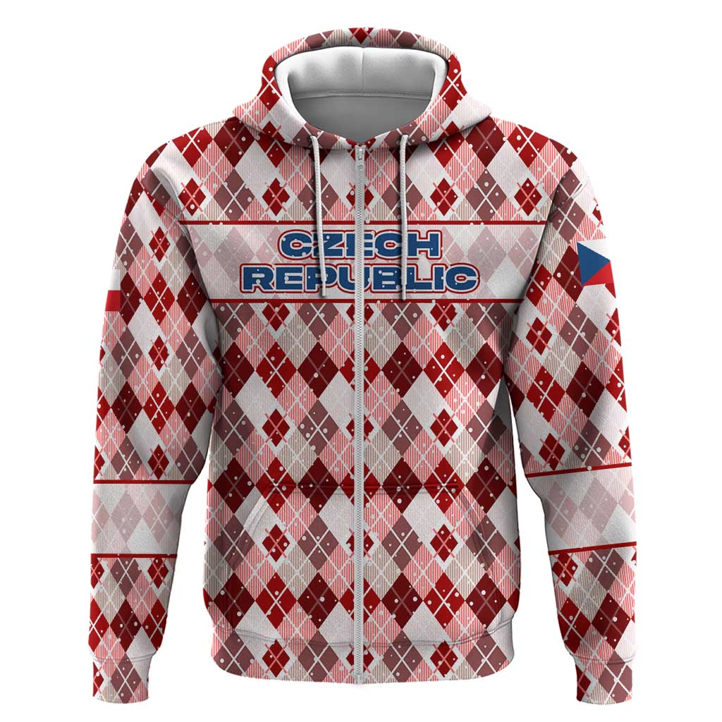 Czech Republic Christmas Hoodie with Red-White Checkered Design, Double-Tailed Lion, and Festive Motif - Wonder Print Shop