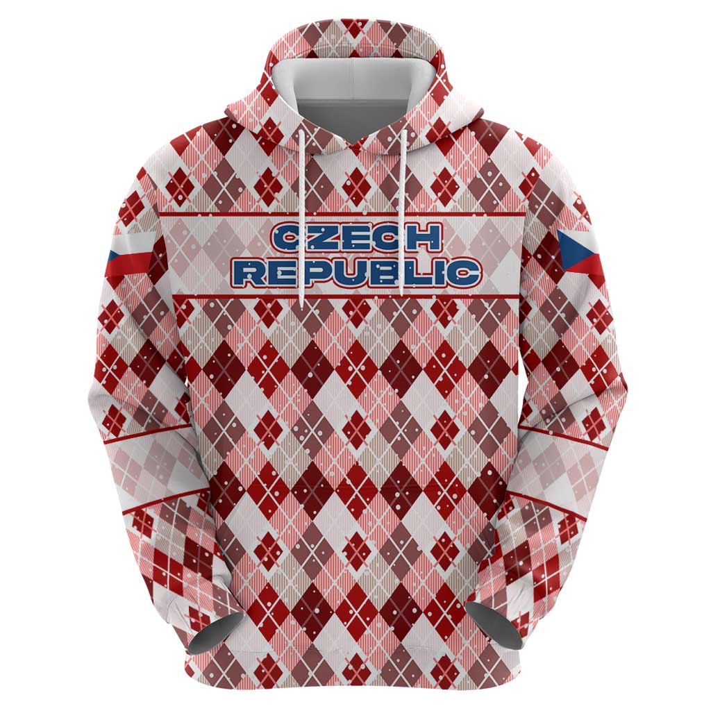 Czech Republic Christmas Hoodie with Red-White Checkered Design, Double-Tailed Lion, and Festive Motif - Wonder Print Shop