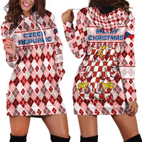 Czech Republic Christmas Hoodie Dress with Red-White Checkered Design, Double-Tailed Lion, and Festive Motif - Wonder Print Shop