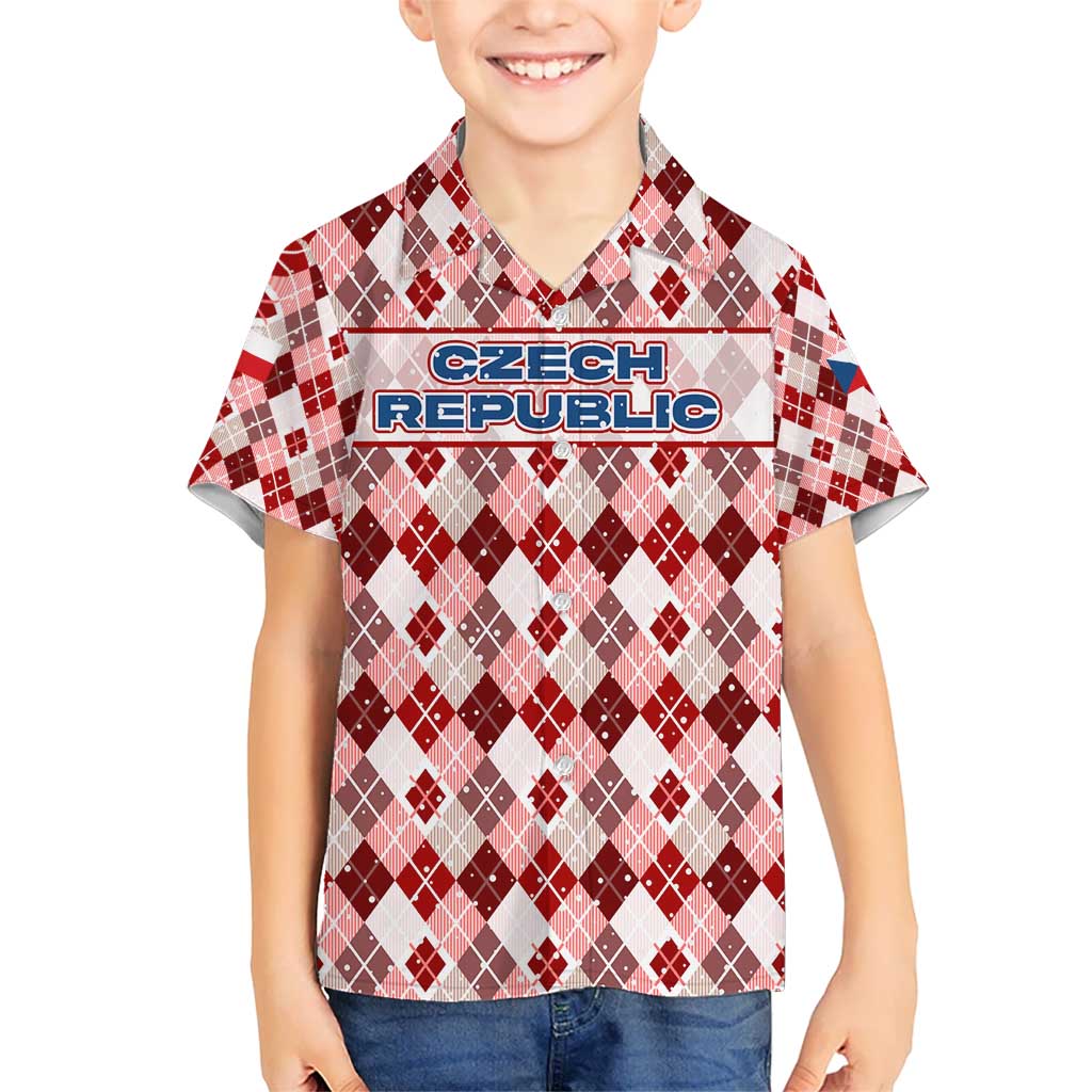 Czech Republic Christmas Kid Hawaiian Shirt with Red-White Checkered Design, Double-Tailed Lion, and Festive Motif - Wonder Print Shop