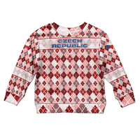 Czech Republic Christmas Kid Ugly Christmas Sweater with Red-White Checkered Design, Double-Tailed Lion, and Festive Motif - Wonder Print Shop