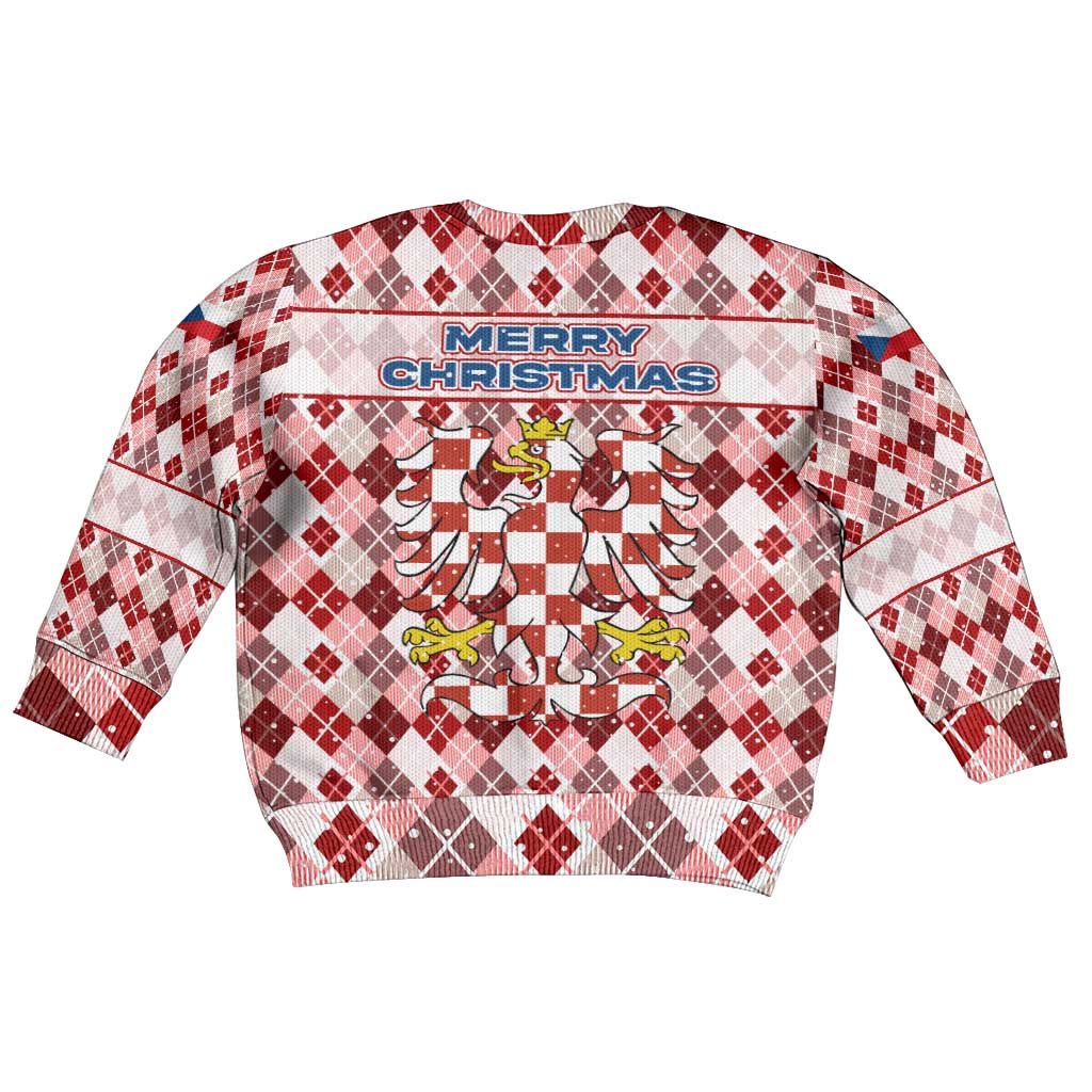 Czech Republic Christmas Kid Ugly Christmas Sweater with Red-White Checkered Design, Double-Tailed Lion, and Festive Motif - Wonder Print Shop