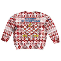 Czech Republic Christmas Kid Ugly Christmas Sweater with Red-White Checkered Design, Double-Tailed Lion, and Festive Motif - Wonder Print Shop