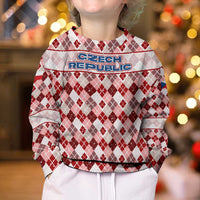 Czech Republic Christmas Kid Ugly Christmas Sweater with Red-White Checkered Design, Double-Tailed Lion, and Festive Motif - Wonder Print Shop