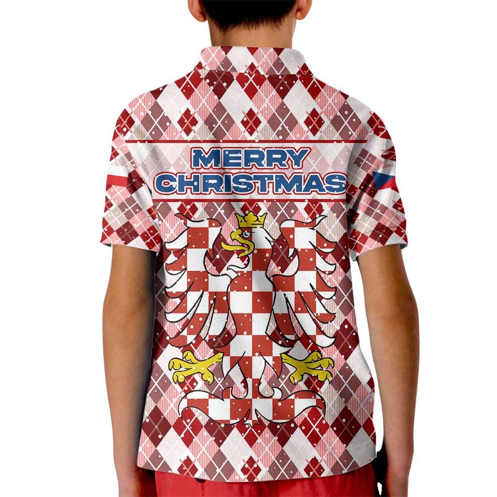 Czech Republic Christmas Kid Polo Shirt with Red-White Checkered Design, Double-Tailed Lion, and Festive Motif - Wonder Print Shop