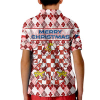 Czech Republic Christmas Kid Polo Shirt with Red-White Checkered Design, Double-Tailed Lion, and Festive Motif - Wonder Print Shop