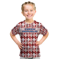 Czech Republic Christmas Kid T Shirt with Red-White Checkered Design, Double-Tailed Lion, and Festive Motif - Wonder Print Shop