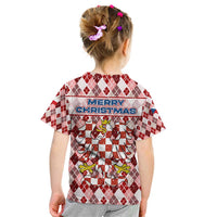 Czech Republic Christmas Kid T Shirt with Red-White Checkered Design, Double-Tailed Lion, and Festive Motif - Wonder Print Shop