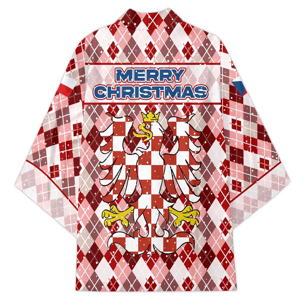 Czech Republic Christmas Kimono with Red-White Checkered Design, Double-Tailed Lion, and Festive Motif - Wonder Print Shop