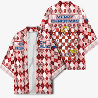 Czech Republic Christmas Kimono with Red-White Checkered Design, Double-Tailed Lion, and Festive Motif - Wonder Print Shop