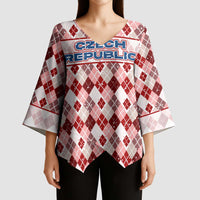 Czech Republic Christmas Kimono Sleeve Blouse with Red-White Checkered Design, Double-Tailed Lion, and Festive Motif - Wonder Print Shop