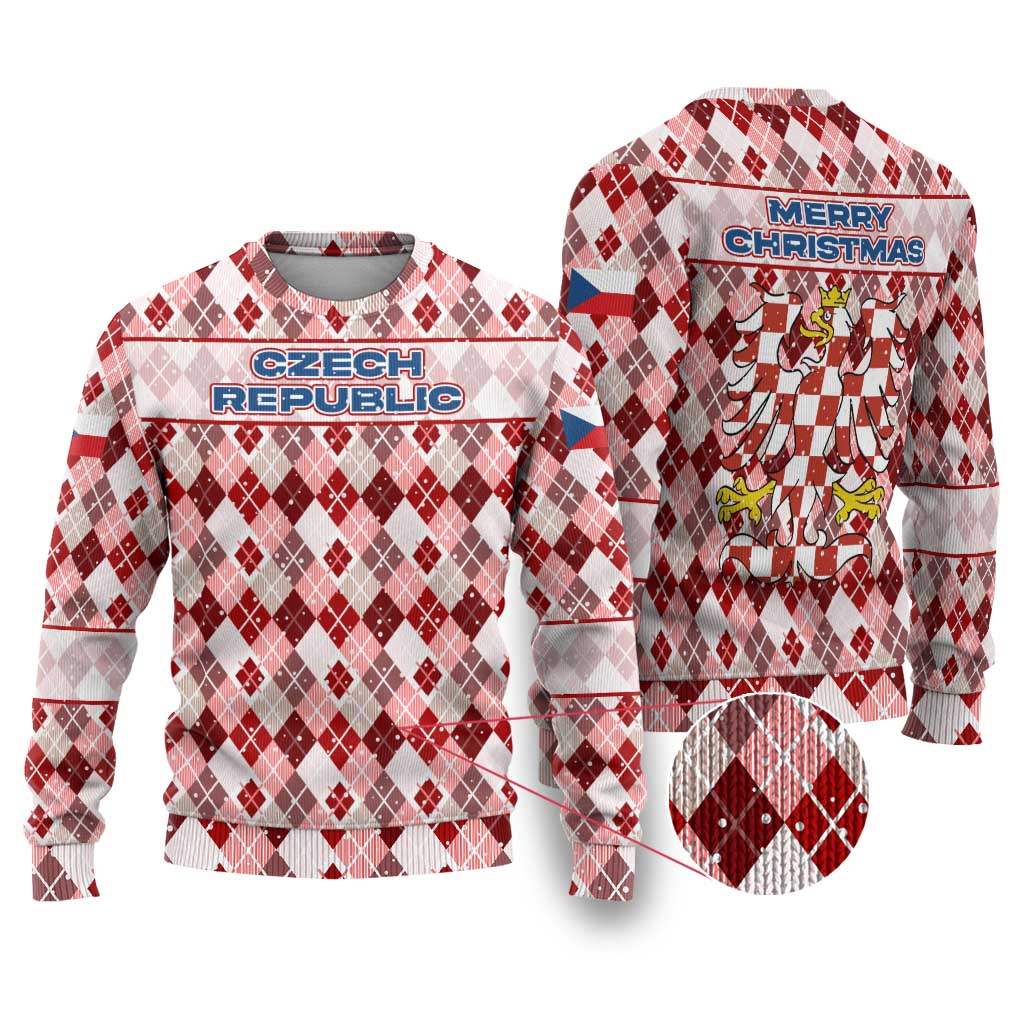 Czech Republic Christmas Ugly Christmas Sweater with Red-White Checkered Design, Double-Tailed Lion, and Festive Motif - Wonder Print Shop