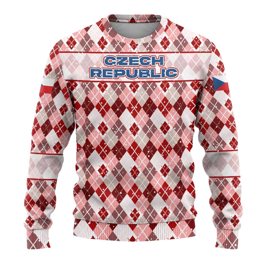 Czech Republic Christmas Ugly Christmas Sweater with Red-White Checkered Design, Double-Tailed Lion, and Festive Motif - Wonder Print Shop